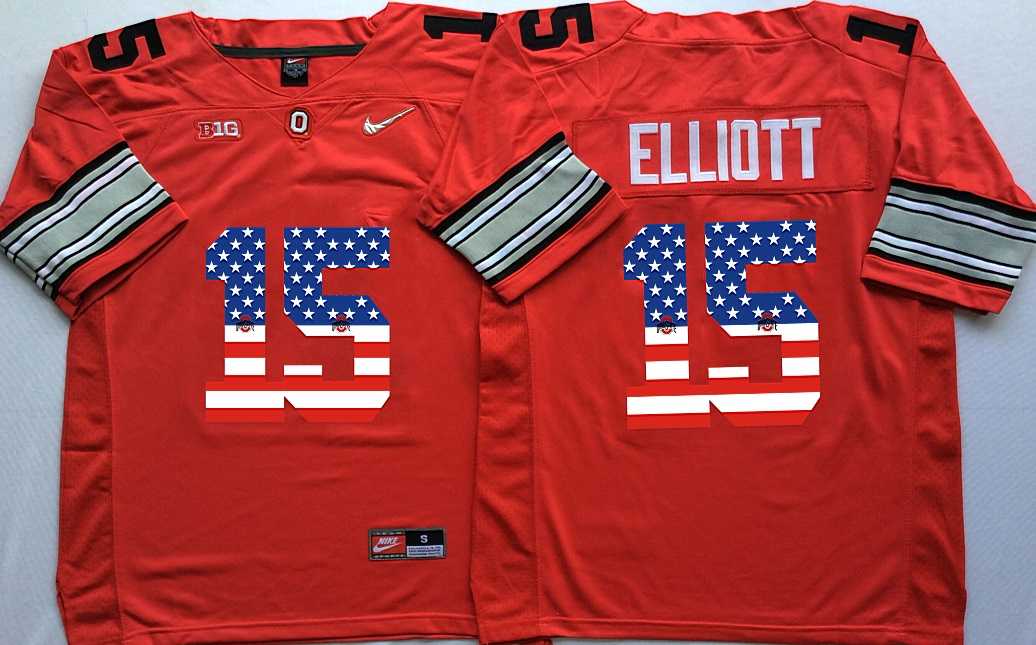 Ohio State Buckeyes #15 Ezekiel Elliott Red USA Flag College Stitched Jersey